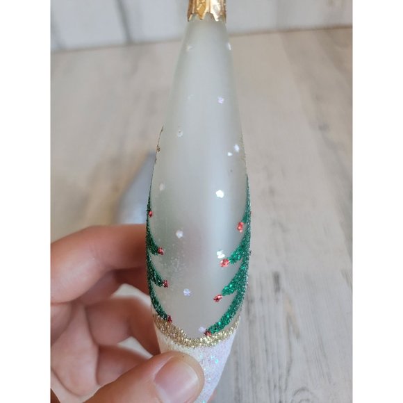 Glitter tree long glass ornament set Xmas snow - Picture 4 of 7